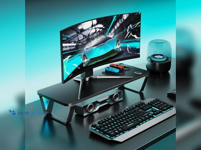 Lot 49-3430551 - ARES WING Monitor Stand Riser with Infinity Mirror Lighting for Desk with RGB Lights, Black, Model #...