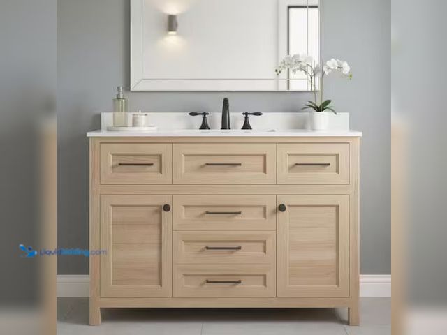 Lot 49-1594806 - Home Decorators Collection Hanna 48 in. Single Sink Weathered Tan Bath Vanity with White Engineered ...
