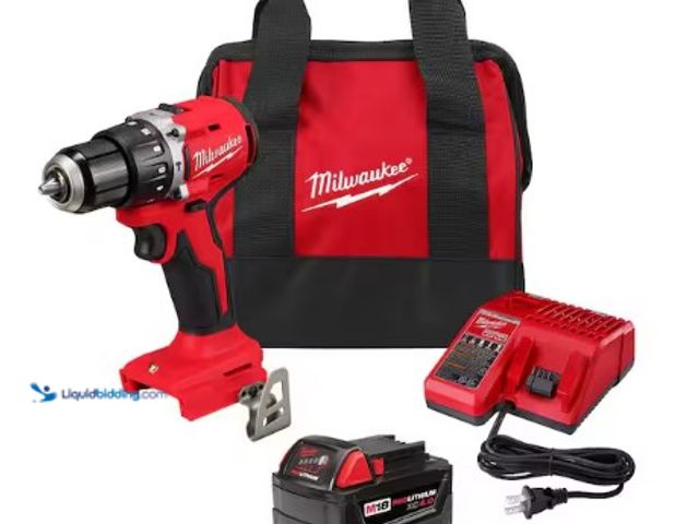 Lot 49-3612795 - Milwaukee M18 18V Lithium-Ion Brushless Cordless 1/2 in. Compact Hammer Drill/Driver Kit, Model # 36...