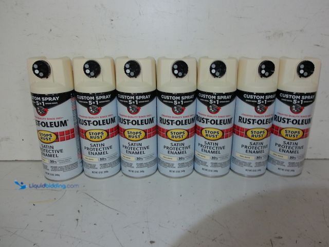 Lot 49-1627475 - Lot of (7) RUST-OLEUM Custom Spray 5-in-1 Spray Paint, Satin Shell White, 12 Oz. Model #376875, Unus...