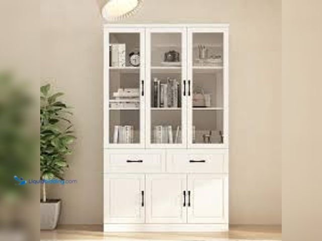 Lot 49-5411584 - FUFU&GAGA White Wood Storage Cabinet With Adjustable Shelves, Glass Doors (47.2 in. W x 15.7 in. D x...