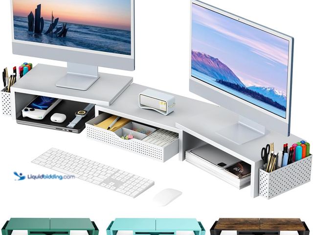 Lot 49-5437972 - gianotter Dual Monitor Stand Riser, Desk Organizer With Drawer and 2 Pen Holders, Monitor Stand for ...