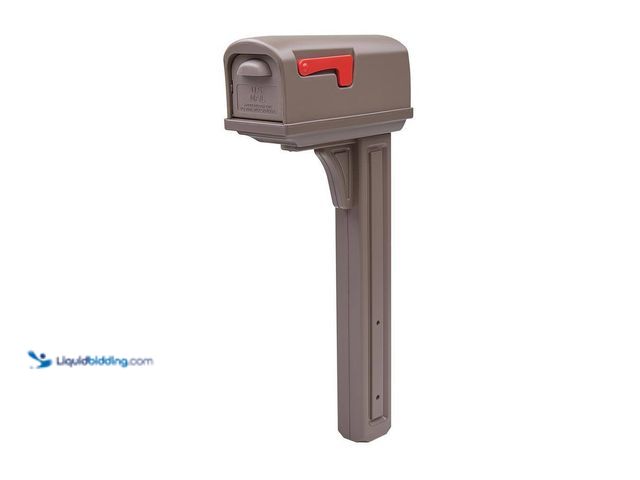 Lot 49-5414499 - Classic Mocha, Medium, Plastic, All-in-One Mailbox and Post Combo Model # GCL100MAM unused