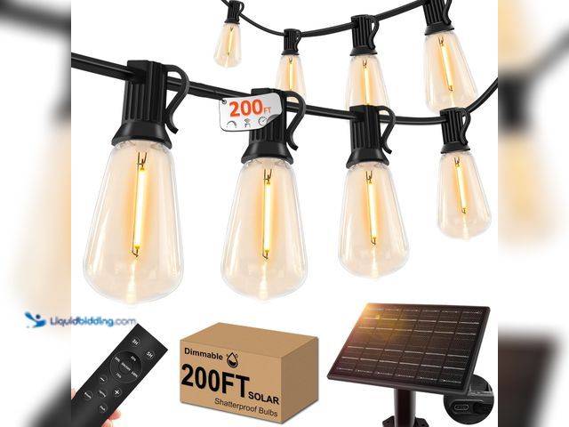 Lot 49-3480515 - GHUSTAR 200ft Solar Outdoor String Lights with Remote - USB Rechargeable Solar Powered Outdoor Patio...