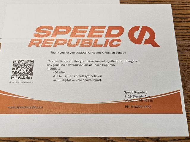 Lot 499-401 - 1 free full synthetic oil change on any gasoline- powered vehicle at Speed Republic. Includes oil fi...