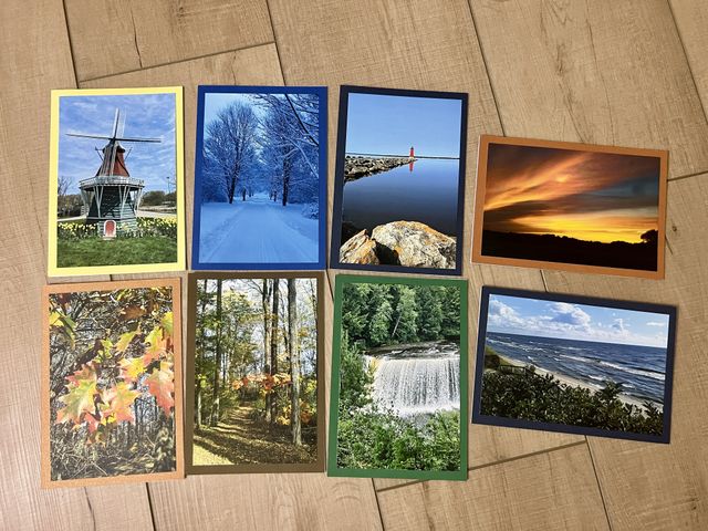 Lot 499-230 - Set of 8 handmade cards with envelopes, complete with beautiful nature scenes. These cards are BLANK...