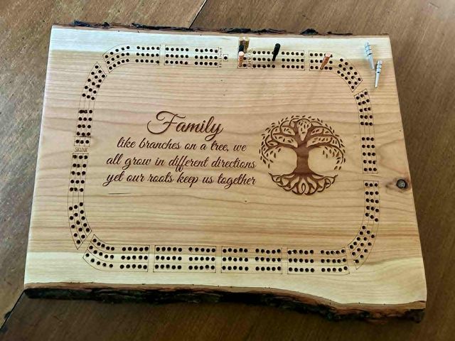 Lot 499-258 - Cribbage game with 'Family' engraving-  Made by Jennie Petter
Pegs included with built in storage in...
