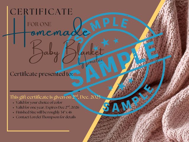Lot 499-68 - 1 New Homemade Knit Baby Blanket made to your choice of color by Lorelei Thompson. Valid until 12/2/...