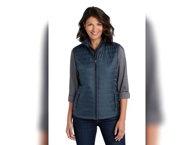 Lot 499-269 - Port Authority Women’s Packable Puffy Vest Color: Regatta Blue/River Blue Navy
Available to be embro...
