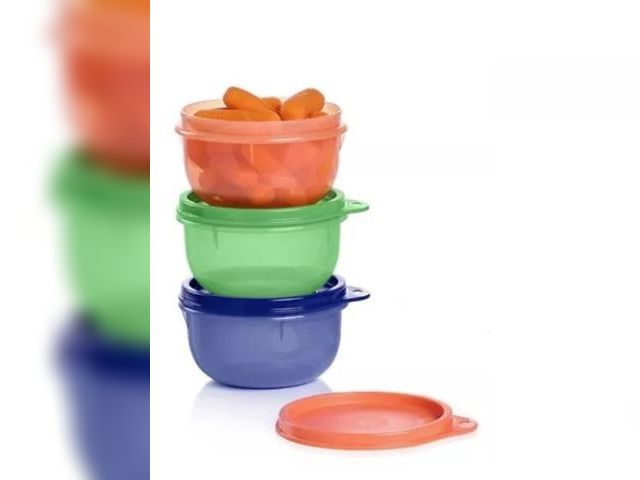 Lot 499-515 - Set of 3 Tupperware Ideal Lit'l Bowls and Seals. Blue, orange, and green. 8oz. Retail $17.00