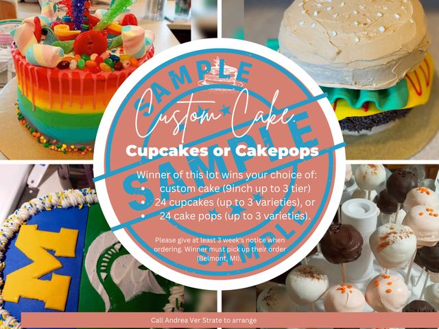 Lot 499-69 - Custom Cake, cupcakes or cakepops by Andrea Ver Strate
* Custom Cake (9 inch up to 3 tier) OR 24 cup...