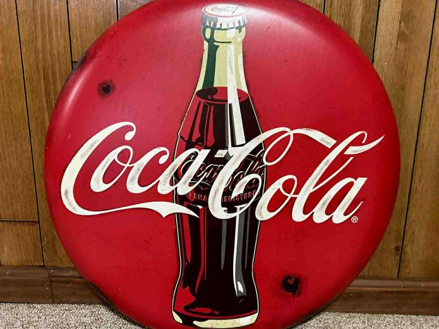 Lot 499-276 - Coca-Cola Circle Sign- approx 24" across
for indoor use only
Thank you J&amp;J Hauck for this donati...