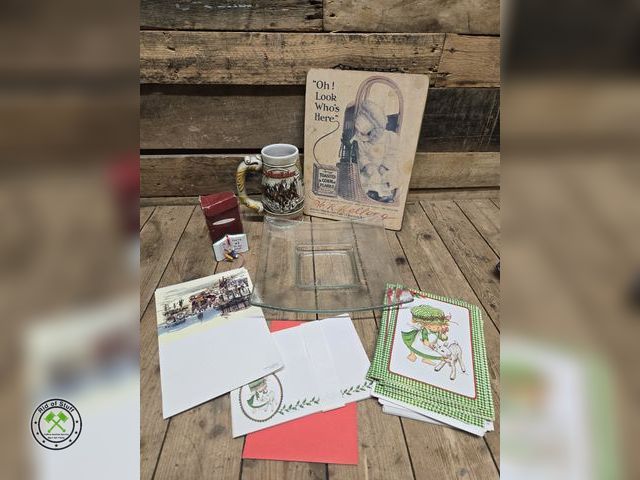 Lot 53-1037 - Misc Lot - Includes: Vintage Black &amp; White Kelloggs Corn Flakes Ad, Budweiser Beer Stein, Square...