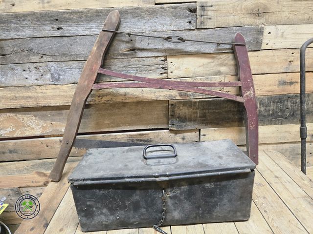 Lot 53-970 - Antique Buck Saw with Black Metal Tool Box (empty)
