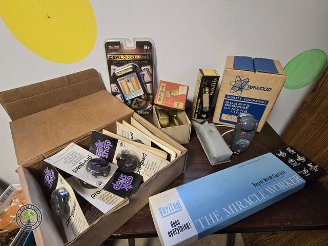 Lot 53-725 - Lot of Vintage Misc NOS Pieces- Yale Lock, box of nos glasses adjustable grips, Vintage Honeywell Ca...