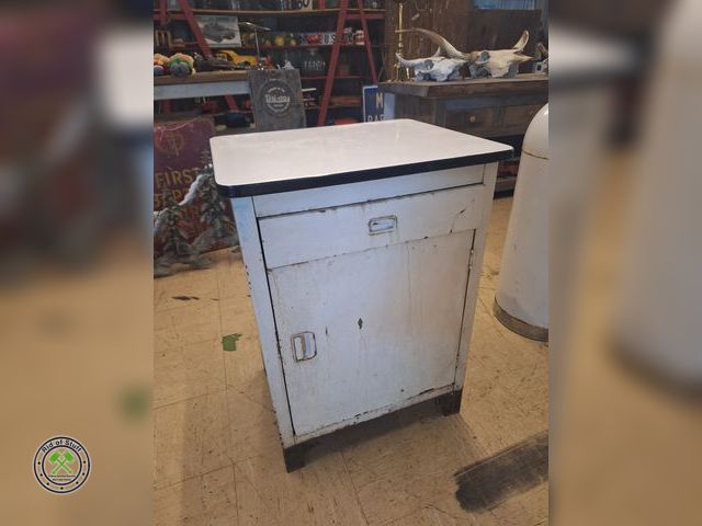Lot 53-502 - Vintage White enamel top Kitchen Cabinet