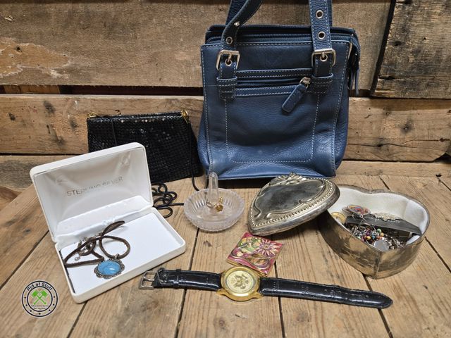 Lot 53-1040 - Lot of Misc Jewelry - Rings, Necklaces, Men's Watch, Heart Jewelry Box and Vintage Black Date night ...