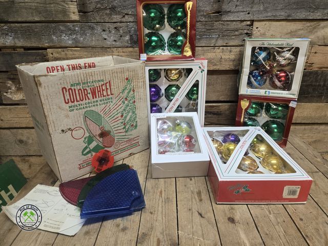 Lot 53-1061 - Lot of Vintage Collectible Christmas Ornaments, and vintage Color Wheel - Incomplete.
