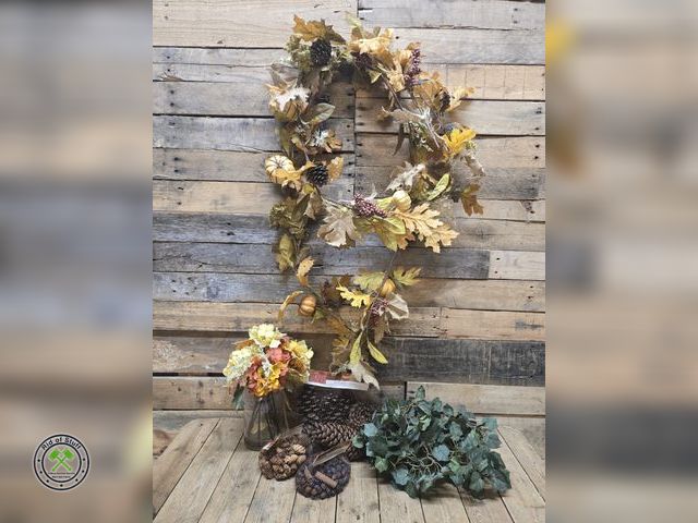 Lot 53-982 - Lot of Fall Themed Garland Pieces, Artificial Flowers, Bag of Pinecones and bags of cinnamon (B)