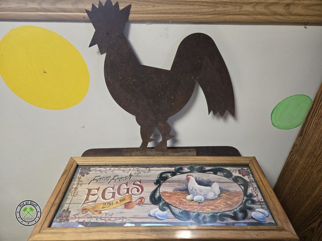 Lot 53-716 - Metal Rooster Decor with Framed "Fresh Eggs" Wall Decor (BSMT-3)