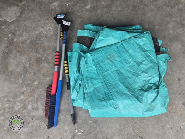 Lot 53-622 - Very Large Tarp - unsure of size and Car Window Snow Brushes