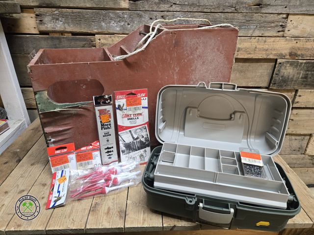 Lot 53-2049 - Ice Fishing Box with like new plano tackle box with new hooks, bobbers and more