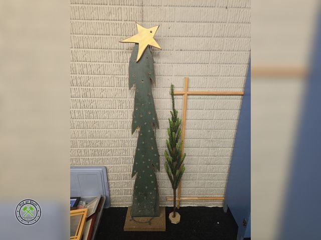 Lot 53-624 - Handmade Wooden Christmas Tree with Lights - Measures: 54" tall and Small Decorative Tree