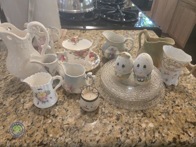 Lot 53-570 - Lot of Vintage Collectible Glassware, Tea Cup and Saucer Plate, Salt &amp; Pepper Shaker Set and mor...