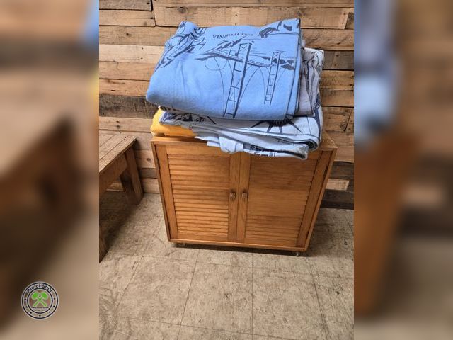 Lot 53-832 - Wooden Cabinet on Wheels - Measures: 17"x30"x27" with Vintage Blankets (C14F)