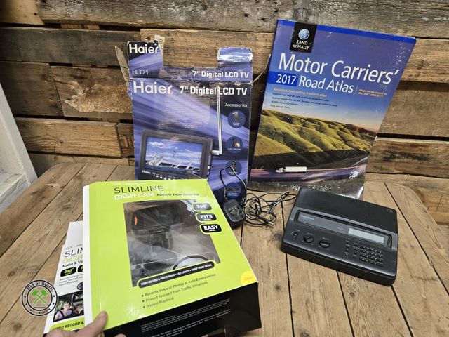 Lot 53-2035 - Misc Electronic Lot - Includes: 7" Digital LCD TV, Slimline Dash Cam, Atlas, and Radio Shack Scannin...