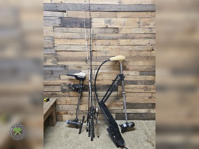 Lot 53-2003 - Misc Lot of Fishing Poles, Motorguide Trolling Motor with Foot Pedal - works and Smaller Trolling Mo...