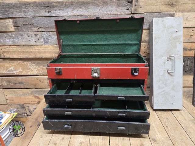 Lot 53-975 - Large Metal Tool Box with several drawers and small gray metal box (C16F)