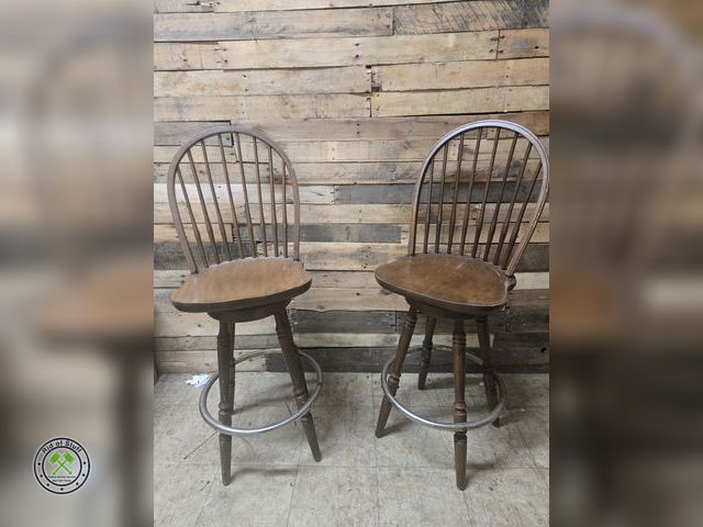 Lot 53-805 - (2) Wooden High Back Swivel Bar Height Stools - Great Condition