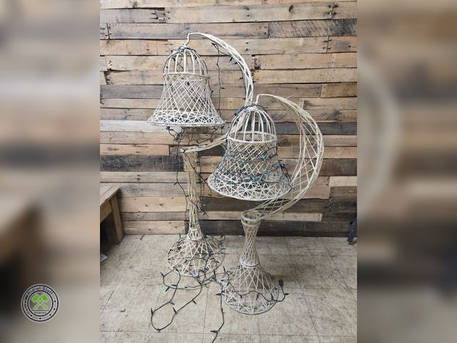 Lot 53-1042 - 2 Vintage Wicker holiday Bells on Stands with Lights (E)