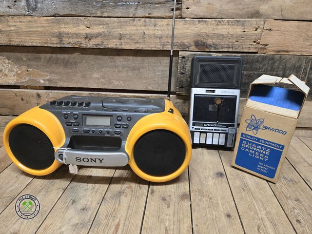 Lot 53-970 - Sony Boombox - Does not have cord, can run on batteries, vintage camera piece and more