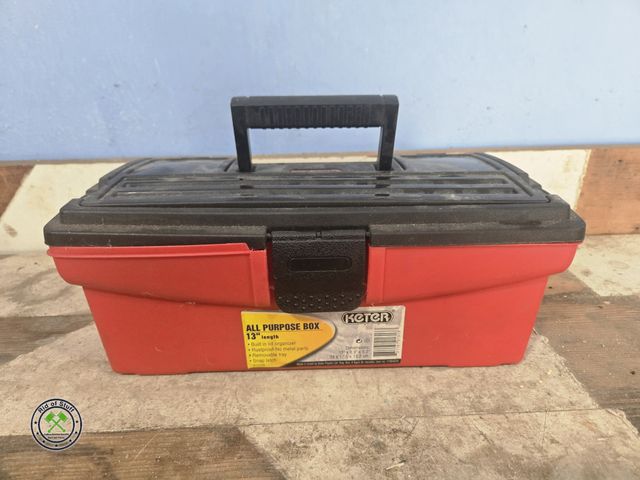 Lot 53-564 - Plastic 13" All Purpose Tool Box with Tray and misc hand tools
