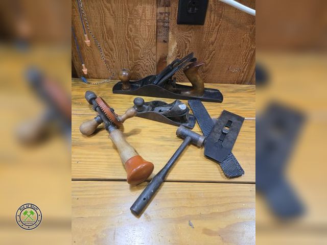 Lot 53-689 - Lot of Hand Wood Planers, Hand Drill, Small Metal Hammer and more