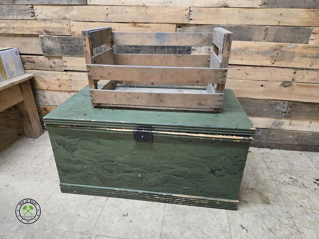 Lot 53-2028 - Wooden Green Chest - Measures: 36x21x18 with Old Wooden Crate