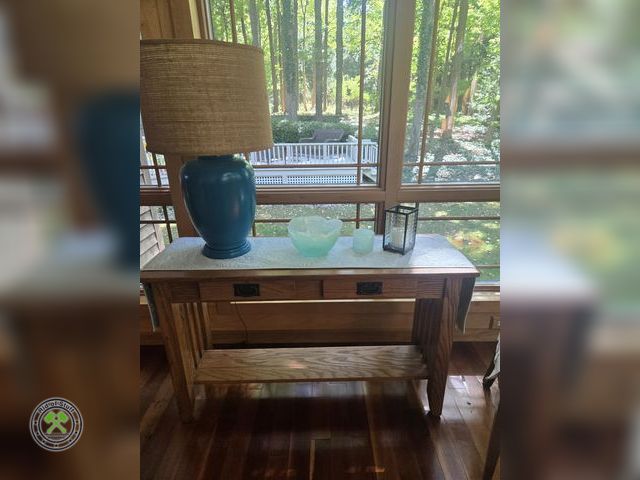 Lot 53-517 - Wooden Hall Sofa Bench Table - Measures: 50"x16"x30" - with runner, lamp and decor