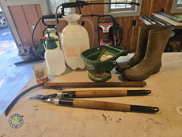Lot 53-680 - Pump Sprayers, Hand Clippers, Gardening Boots and Hand Seed Spreader