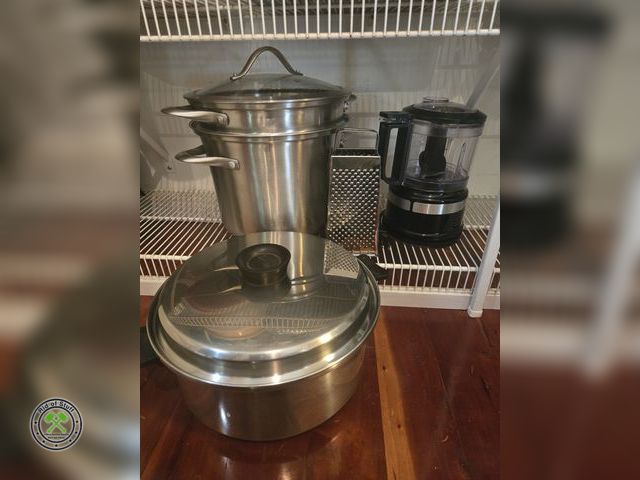 Lot 53-561 - Kitchen Aid Food Chopper, Large Stockpot with Lid, Food Grater and more