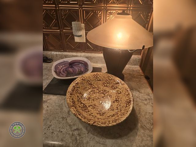Lot 53-589 - Large Vintage Roseville Co Pottery Bowl, Decorative Plate and table top lamp
