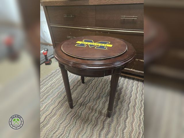 Lot 53-651 - Wooden University of Michigan U of M Table with topper -Measures: 22"x22"