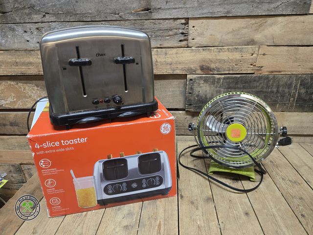 Lot 53-981 - New 4 Slice Electric Toaster and Small Counter Top Fan (C16)