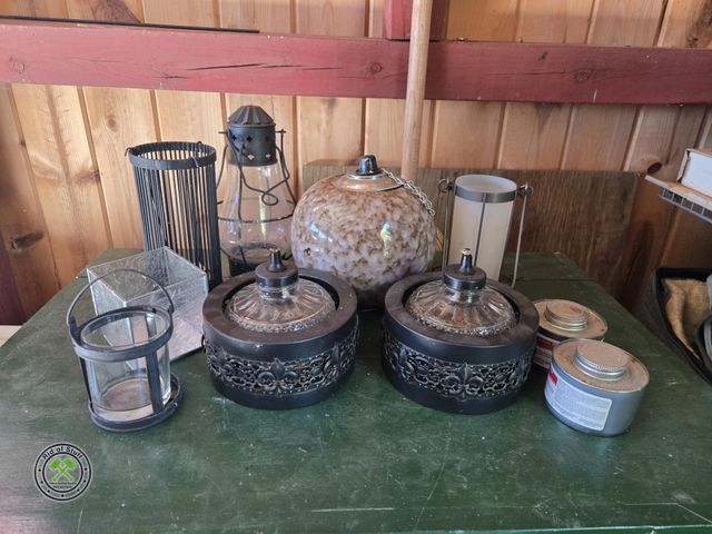 Lot 53-744 - Lot of Outdoor Lanterns, Candles and Misc Yard Decor