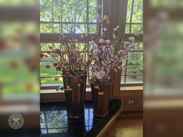 Lot 53-519 - (2) Copper Metal Vases with Artificial Arrangements