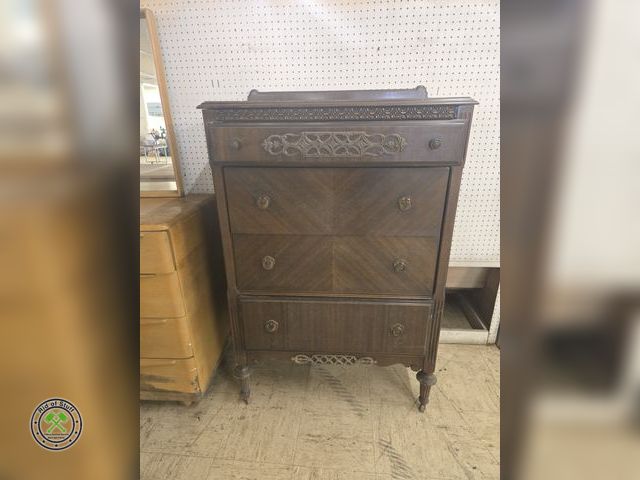 Lot 53-801 - Vintage Wooden Dresser on Casters - Measures: 33"x18"x52" - Drawers need a little grease or shave to...
