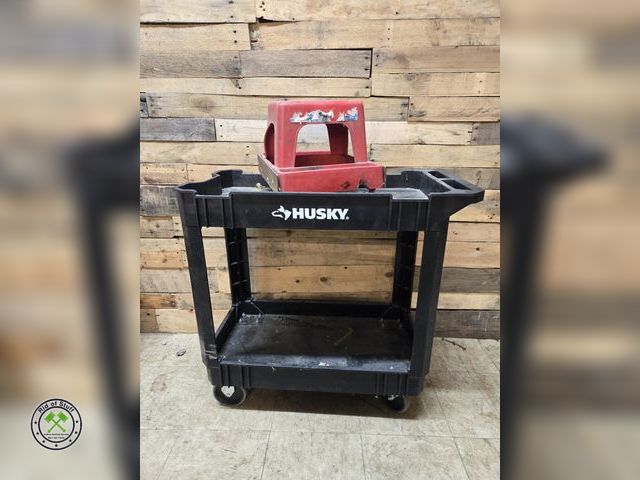 Lot 53-2025 - Husky Plastic Rolling Cart - Works well with Rolling Stool - Stool is Missing 1 Wheel