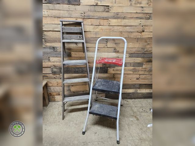 Lot 53-2026 - Folding Metal Step Stool Ladder with Wooden ladder