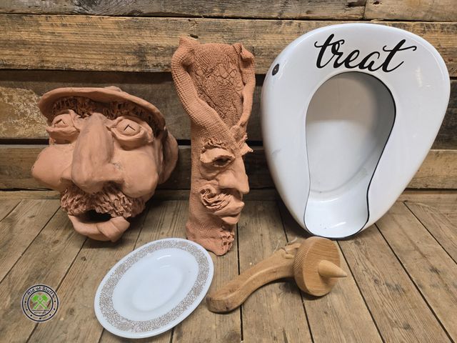 Lot 53-1057 - 2 Clay Art Head Sculptures, Old Metal Bed Pan and more (D)